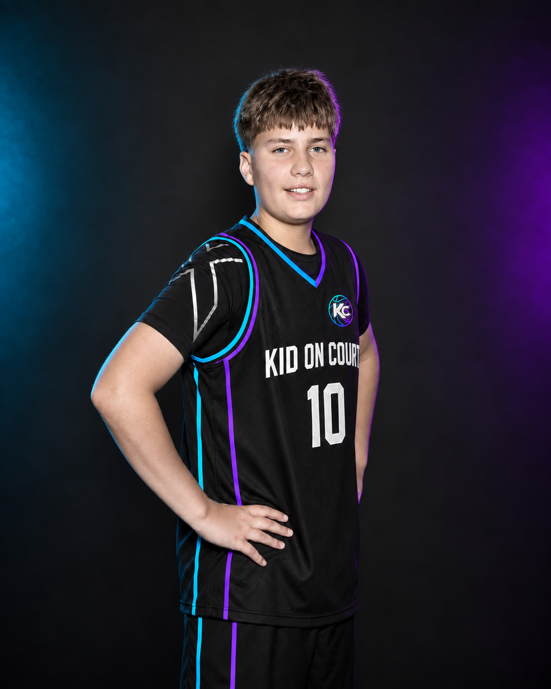 Luca in a Kid on Court number 10 jersey